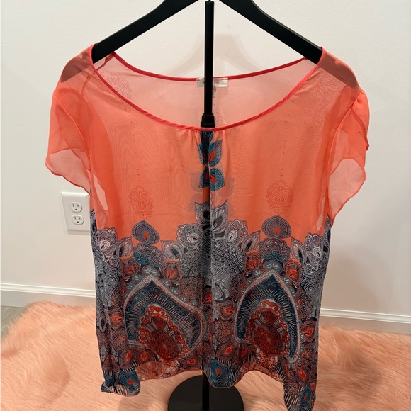 Mine Too Tops - Chic Women's Coral and Blue Blouse